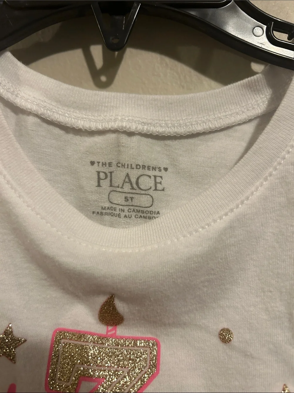 The Children's Place White Tee with Pink Purple Blue Glitter Cake Graphic